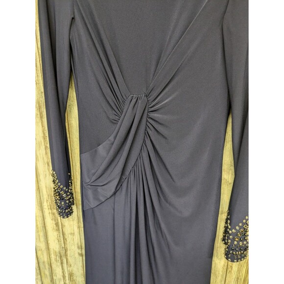 Vince Camuto Long Sleeve Gown Maxi Dress Elegant Navy Embellished Ruched Waist 4 - Picture 5 of 14